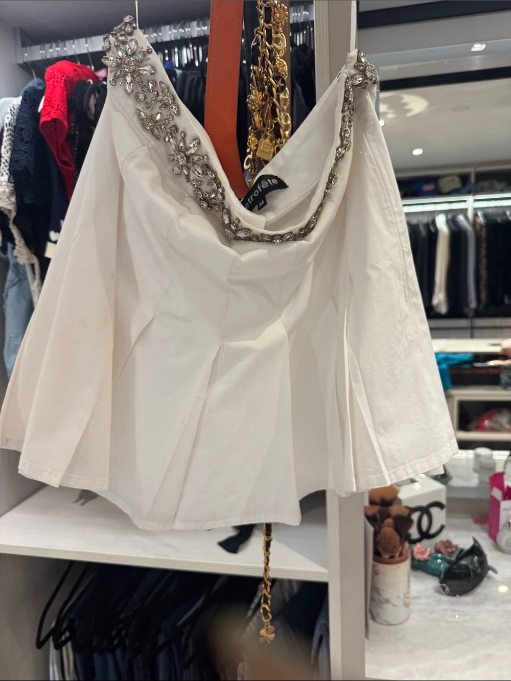 Embellished White Circle Skater Skirt by Retrofete